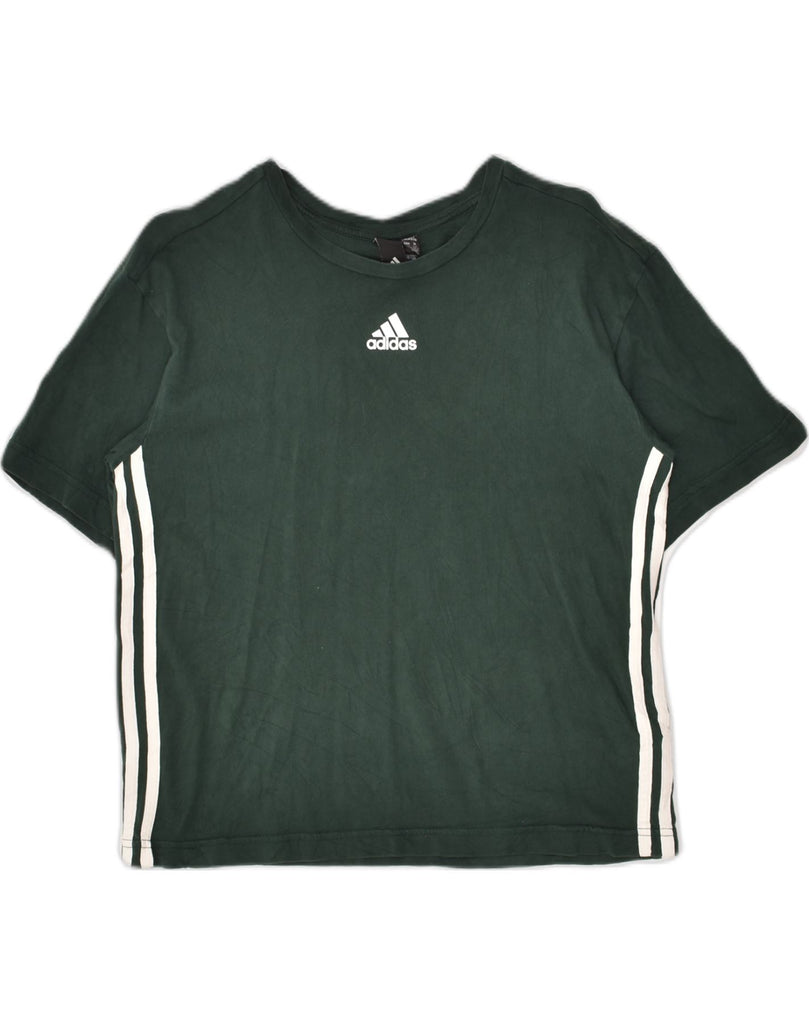 ADIDAS Womens Crop Graphic T-Shirt Top UK 6 XS Green Cotton | Vintage Adidas | Thrift | Second-Hand Adidas | Used Clothing | Messina Hembry 