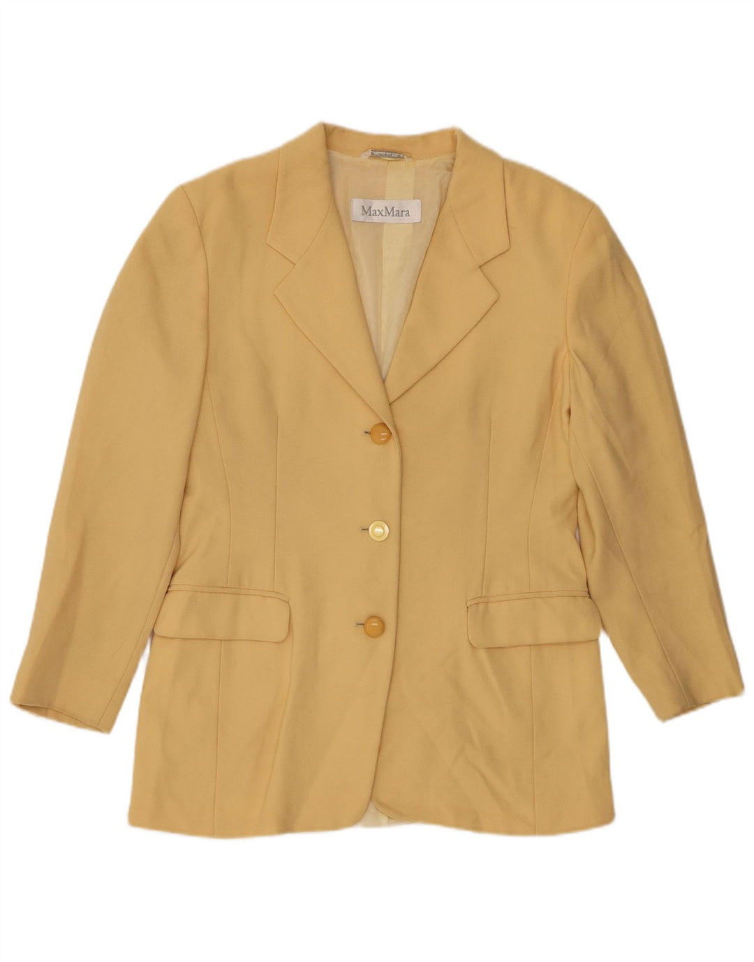 MAX MARA Womens Longline 3 Button Blazer Jacket UK 14 Medium Yellow