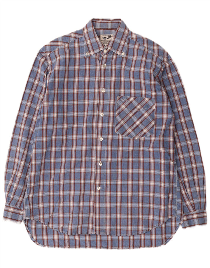 Gas Mens Shirt Small Blue Check Cotton