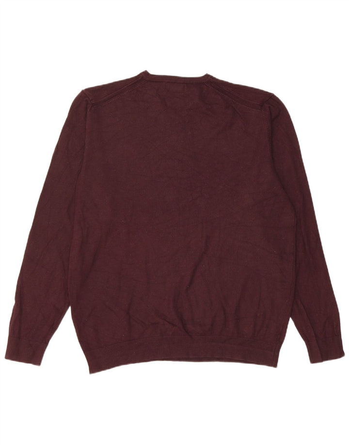 Zara Mens V-Neck Jumper Sweater Large Burgundy Viscose