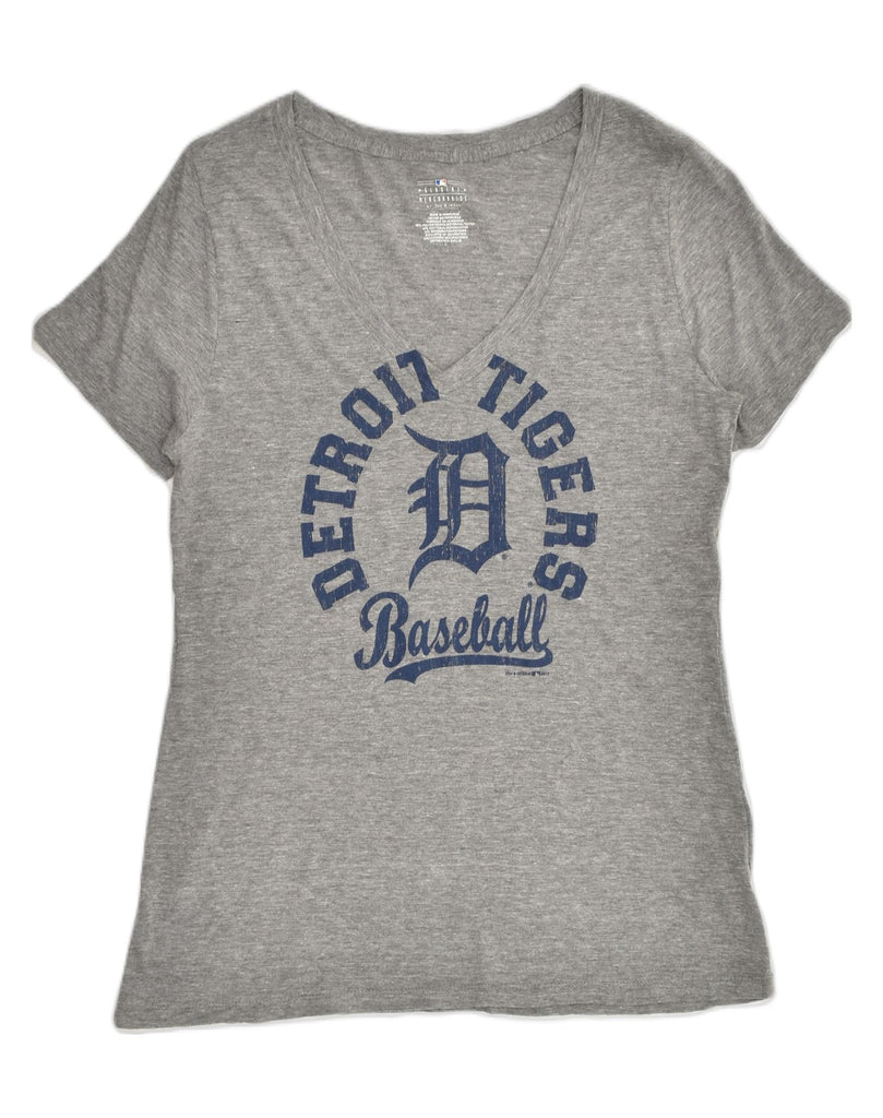 MAJESTIC Womens Detroit Tigers T-Shirt Top UK 14 Large Grey | Vintage Genuine Merchandise | Thrift | Second-Hand Genuine Merchandise | Used Clothing | Messina Hembry 