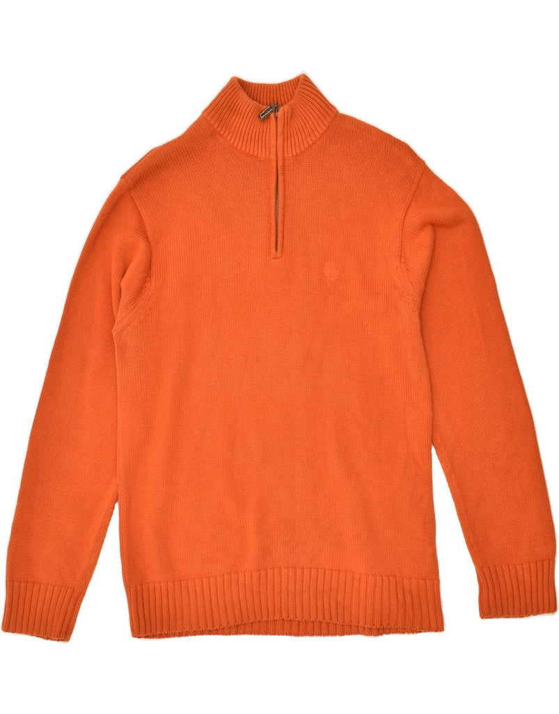 TIMBERLAND Mens Zip Neck Jumper Sweater Small Orange Cotton | Vintage Timberland | Thrift | Second-Hand Timberland | Used Clothing | Messina Hembry 