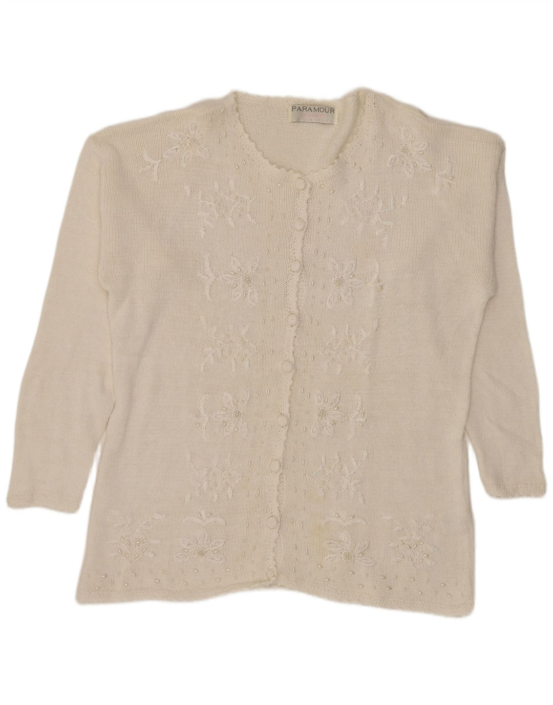 Paramour Womens Cardigan Sweater One Size White Floral Ramie
