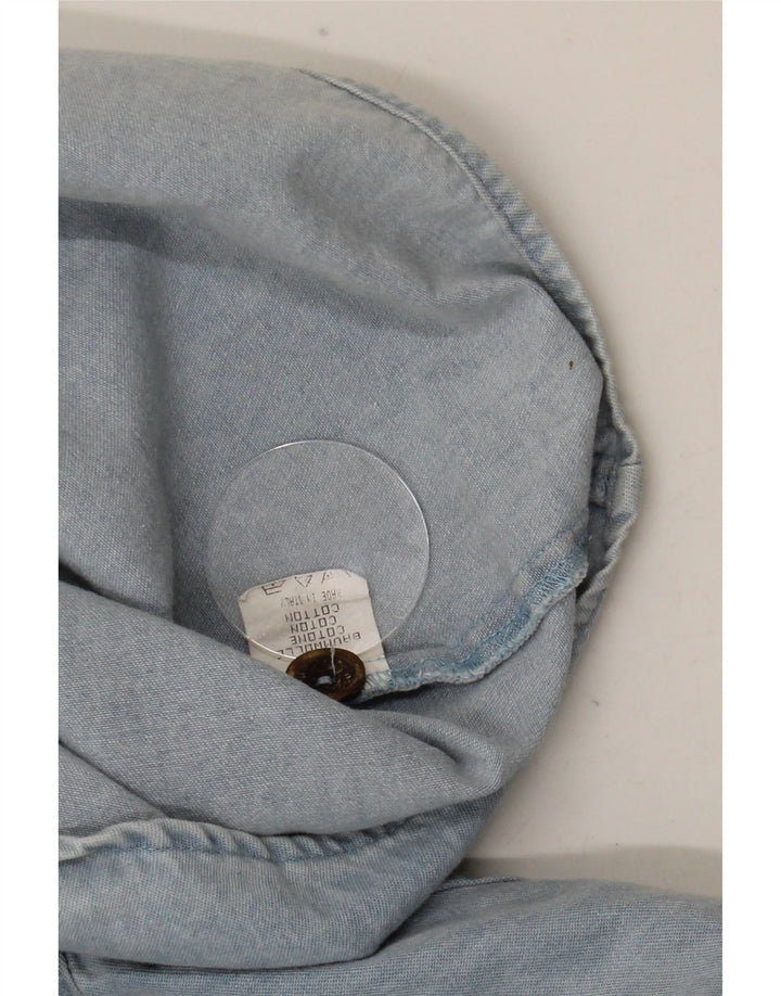 Vintage Mens Denim Shirt Large Blue Floral Cotton