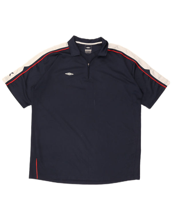 Umbro Mens Zip Neck Polo Shirt 2XL Navy Blue Colourblock Polyester