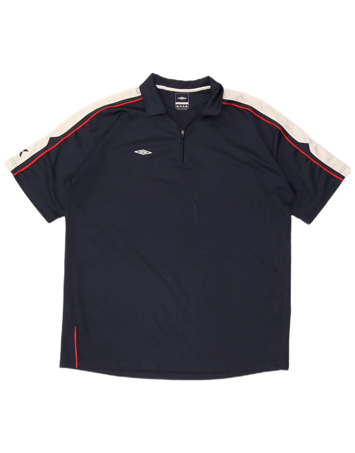 Umbro Mens Zip Neck Polo Shirt 2XL Navy Blue Colourblock Polyester