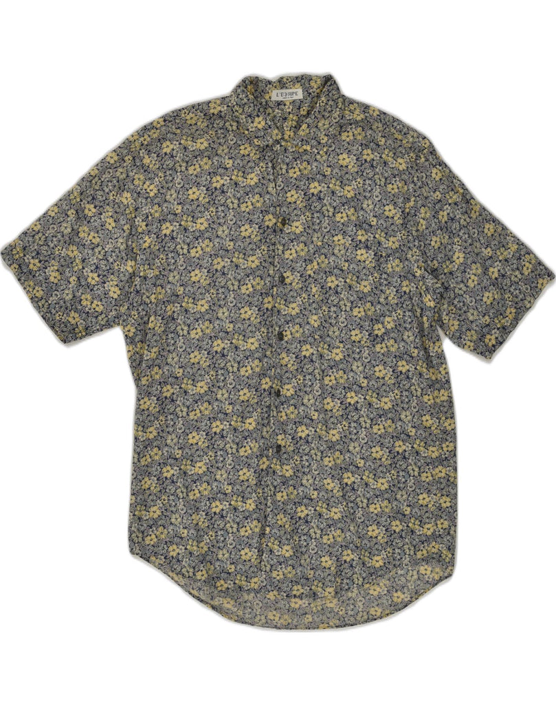 L'EQUIPE Mens Short Sleeve Shirt Size 39 15 1/2 Medium Blue Floral Cotton | Vintage L'Equipe | Thrift | Second-Hand L'Equipe | Used Clothing | Messina Hembry 