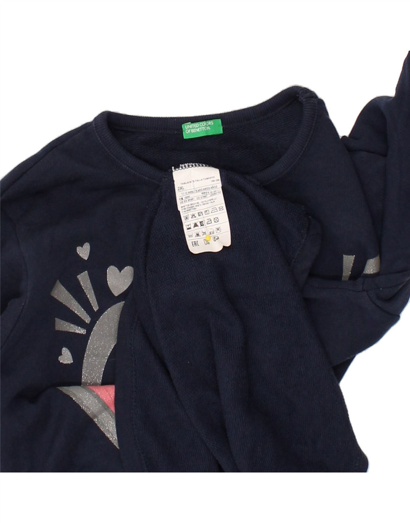 BENETTON Girls Graphic Top Long Sleeve 11-12 Years 2XL Navy Blue | Vintage Benetton | Thrift | Second-Hand Benetton | Used Clothing | Messina Hembry 