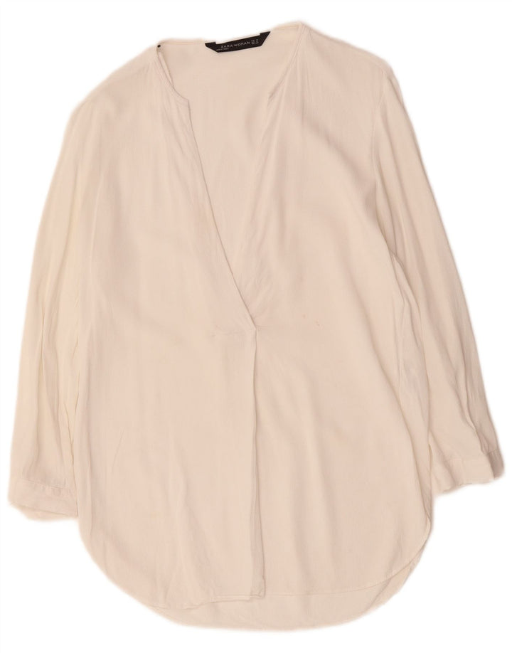 ZARA Womens 3/4 Sleeve Blouse Top UK 14 Medium White Viscose