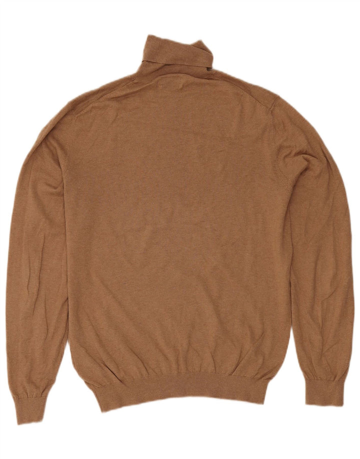 Massimo Dutti Mens Roll Neck Jumper Sweater Large Beige Cotton