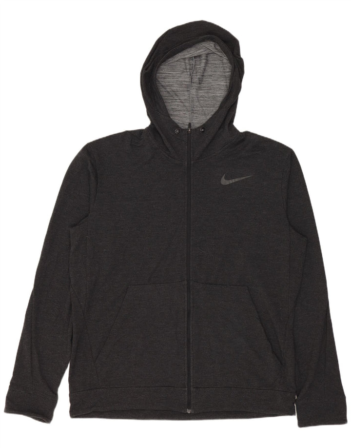 Nike Mens Dri Fit Zip Hoodie Sweater Large Grey Rayon
