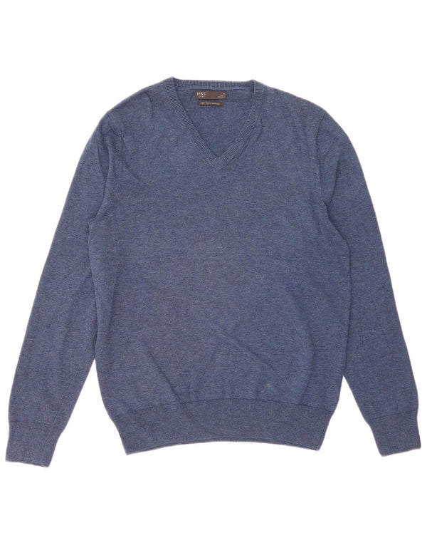 Marks & Spencer Mens V-Neck Jumper Sweater Medium Blue Cotton