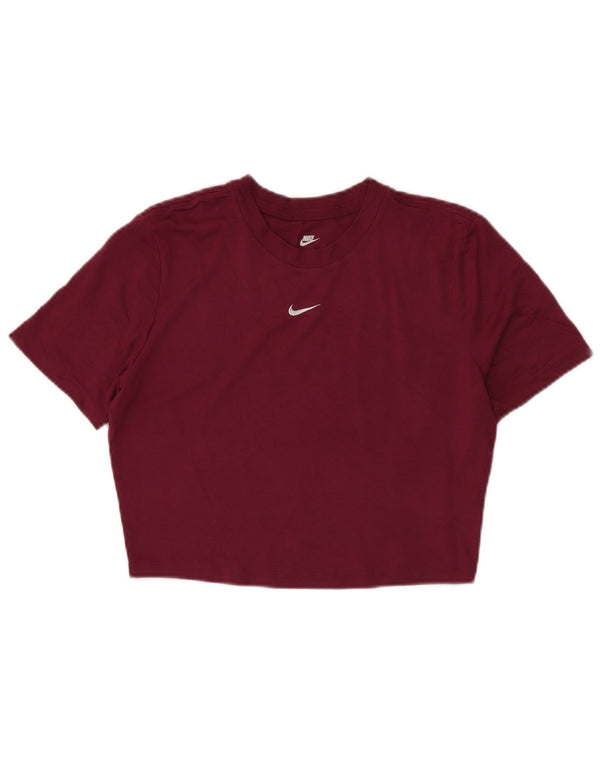 Nike Womens Crop Slim Fit T-Shirt Top UK 14 Large Burgundy Polyester