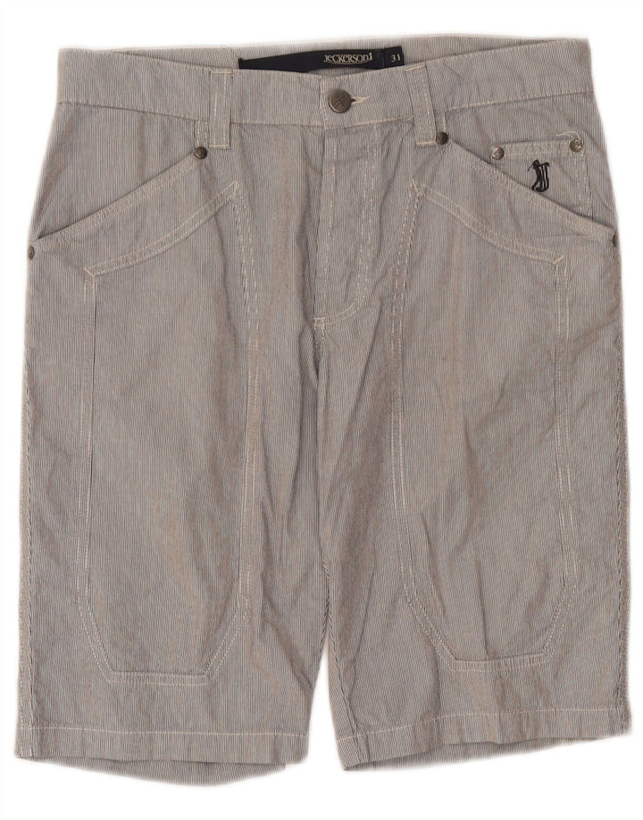 Jeckerson Mens Bermuda Shorts W31 Medium Grey Pinstripe Cotton