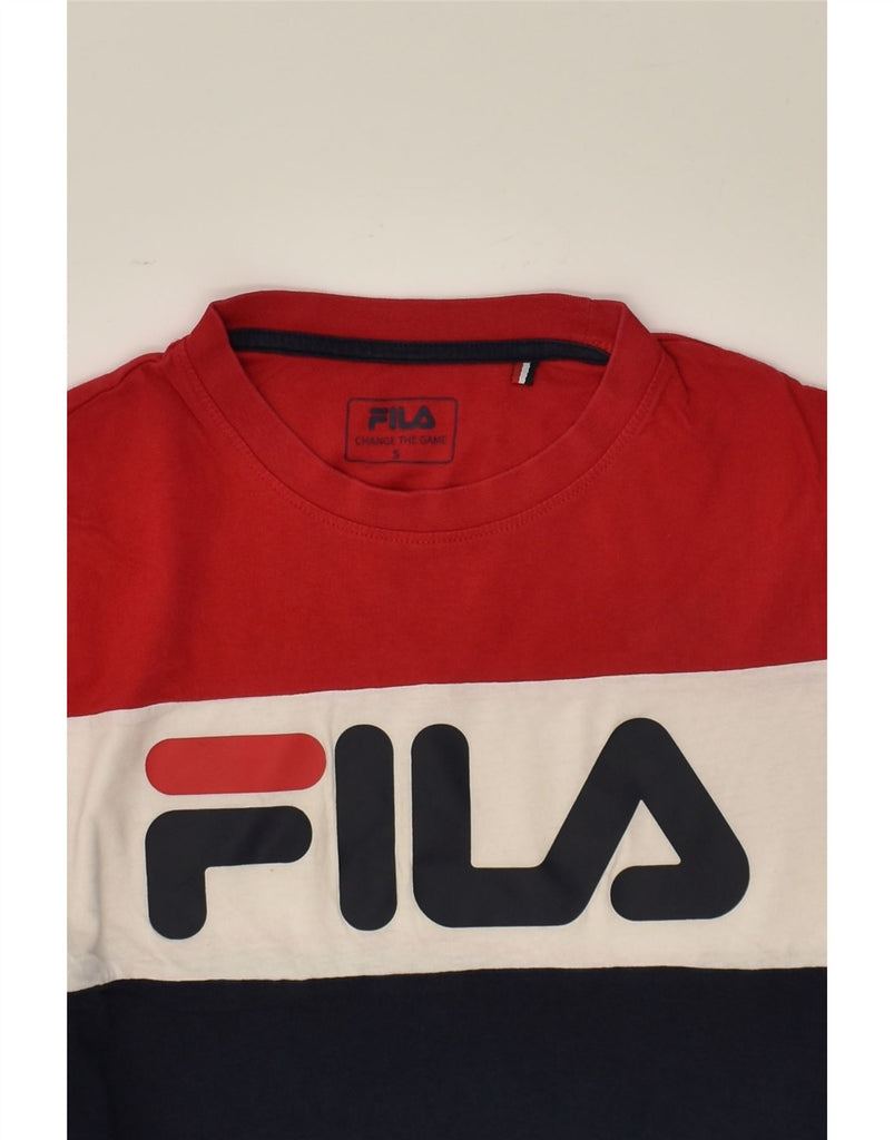 FILA Mens Graphic T-Shirt Top Small Red Colourblock | Vintage Fila | Thrift | Second-Hand Fila | Used Clothing | Messina Hembry 