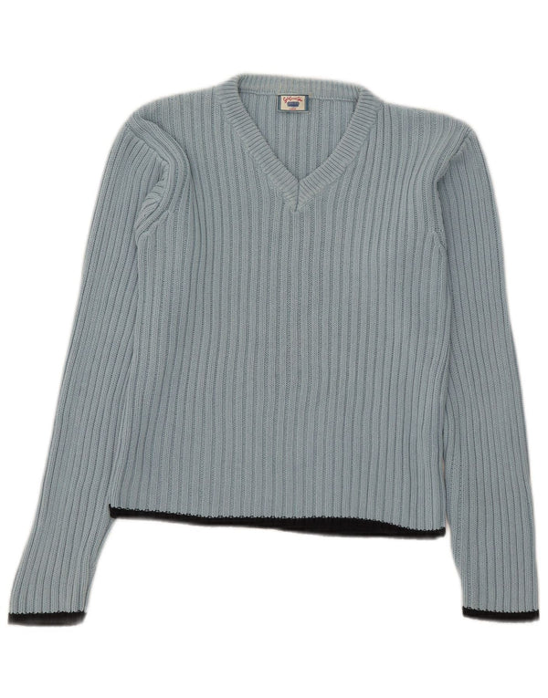 Rocky Womens Crop V-Neck Jumper Sweater UK 14 Large Blue Cotton