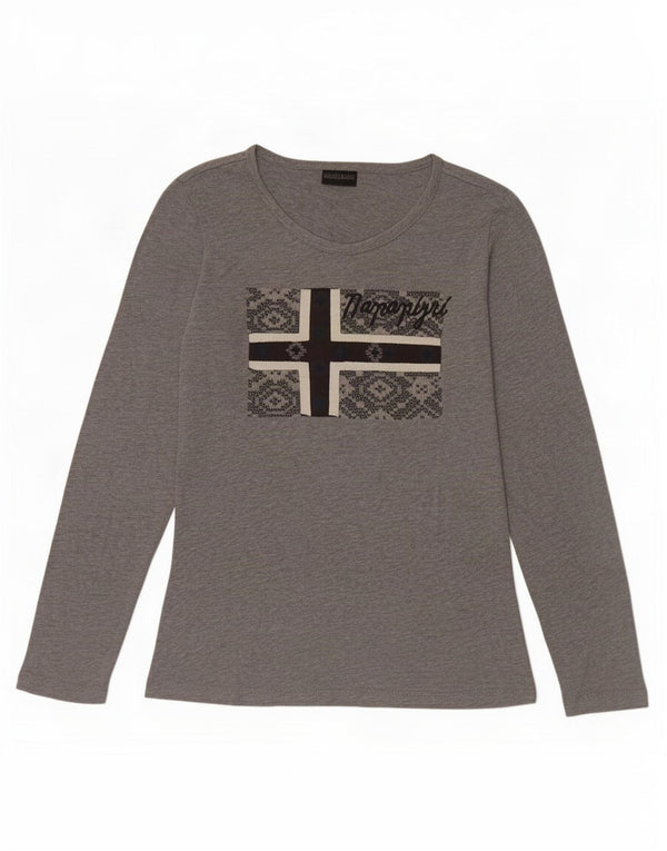 Napapijri Womens Loose Fit Graphic Top Long Sleeve UK 6 XS Grey