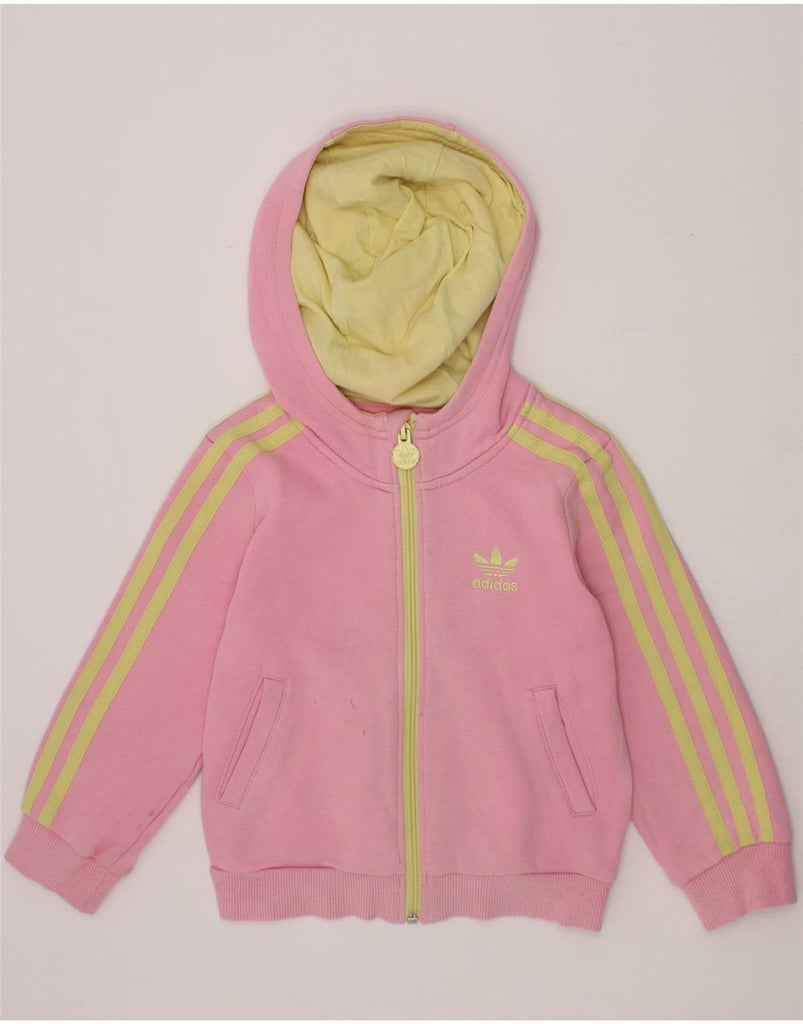 ADIDAS Girls Zip Hoodie Sweater 5-6 Years Pink Cotton Vintage Adidas and Second-Hand Adidas from Messina Hembry 