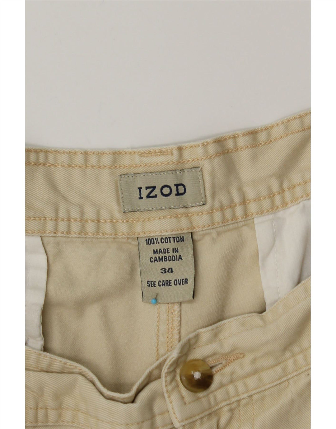 IZOD Mens Cargo Shorts W34 Large Beige Cotton