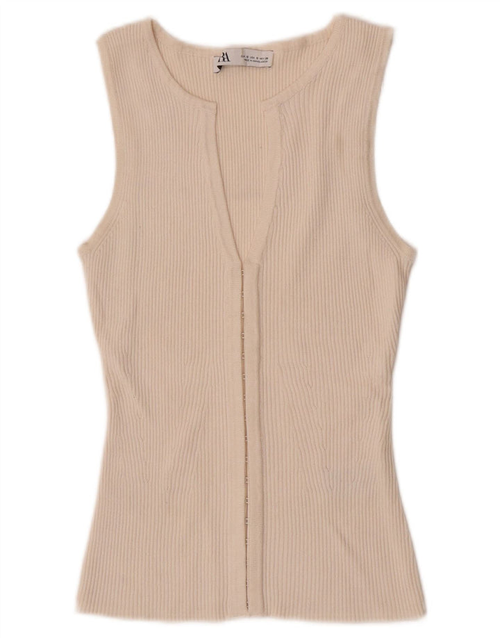 Zara Womens Cardigan Top UK 8 Small Off White Viscose