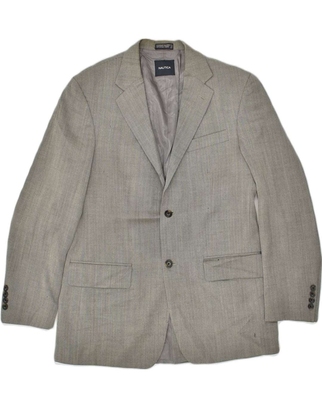 NAUTICA Mens 2 Button Blazer Jacket UK 40 Large Grey Striped | Vintage Nautica | Thrift | Second-Hand Nautica | Used Clothing | Messina Hembry 