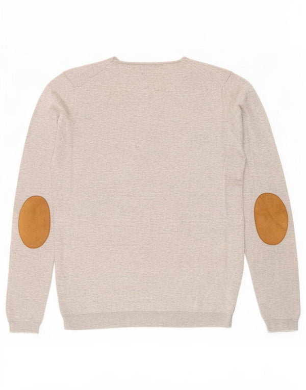 Massimo Dutti Mens V-Neck Jumper Sweater Small Grey Cotton