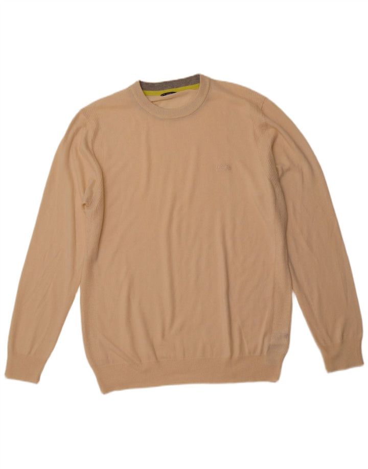 GUESS Mens Crew Neck Jumper Sweater UK 44 2XL Beige Polyamide