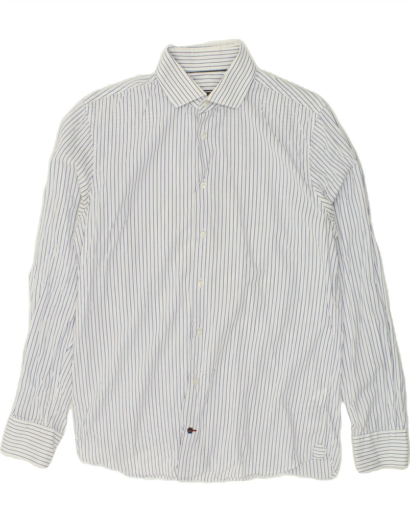 TOMMY HILFIGER Mens Slim Fit Shirt Size 15 1/2 39 Medium White Pinstripe | Vintage Tommy Hilfiger | Thrift | Second-Hand Tommy Hilfiger | Used Clothing | Messina Hembry 