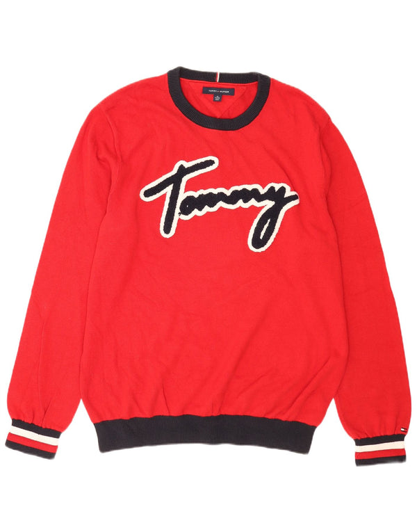 Tommy Hilfiger Mens Graphic Crew Neck Jumper Sweater XL Red Colourblock