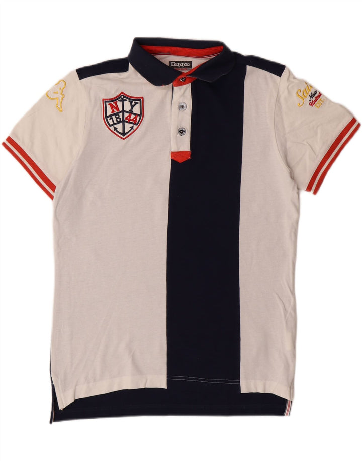 KAPPA Mens Graphic Polo Shirt Medium Navy Blue Colourblock Cotton