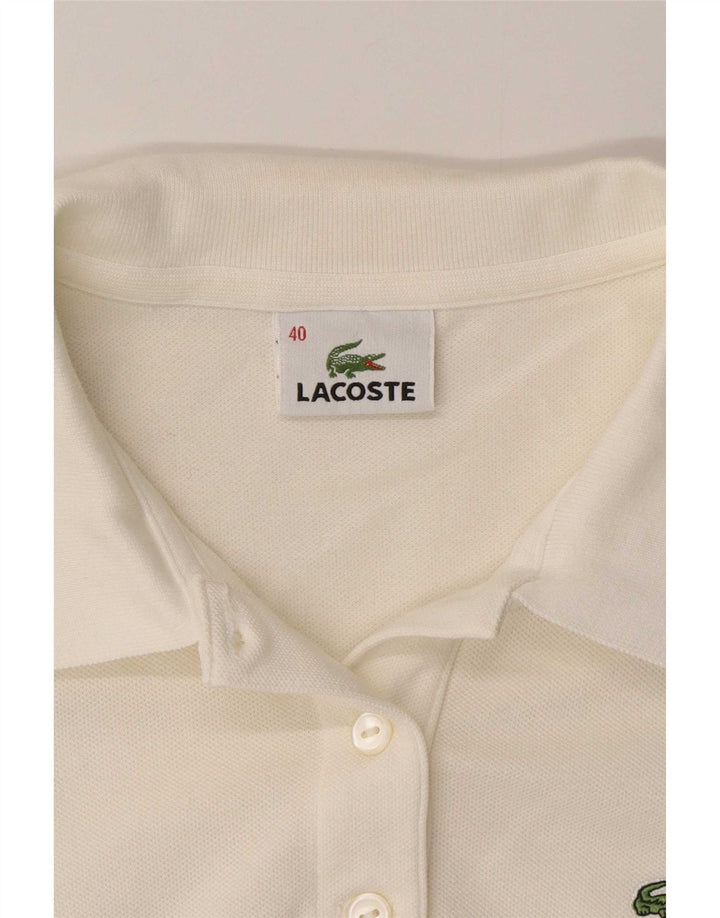 Lacoste Womens Long Sleeve Polo Shirt Size 40 Medium White Cotton
