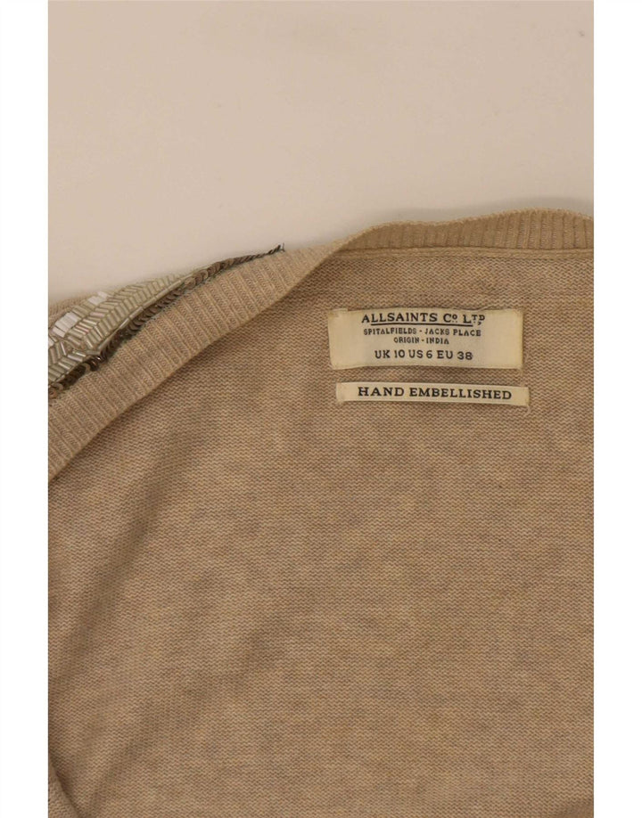 All Saints Womens Crop Abstract Pattern Cardigan Sweater UK 10 Small Beige