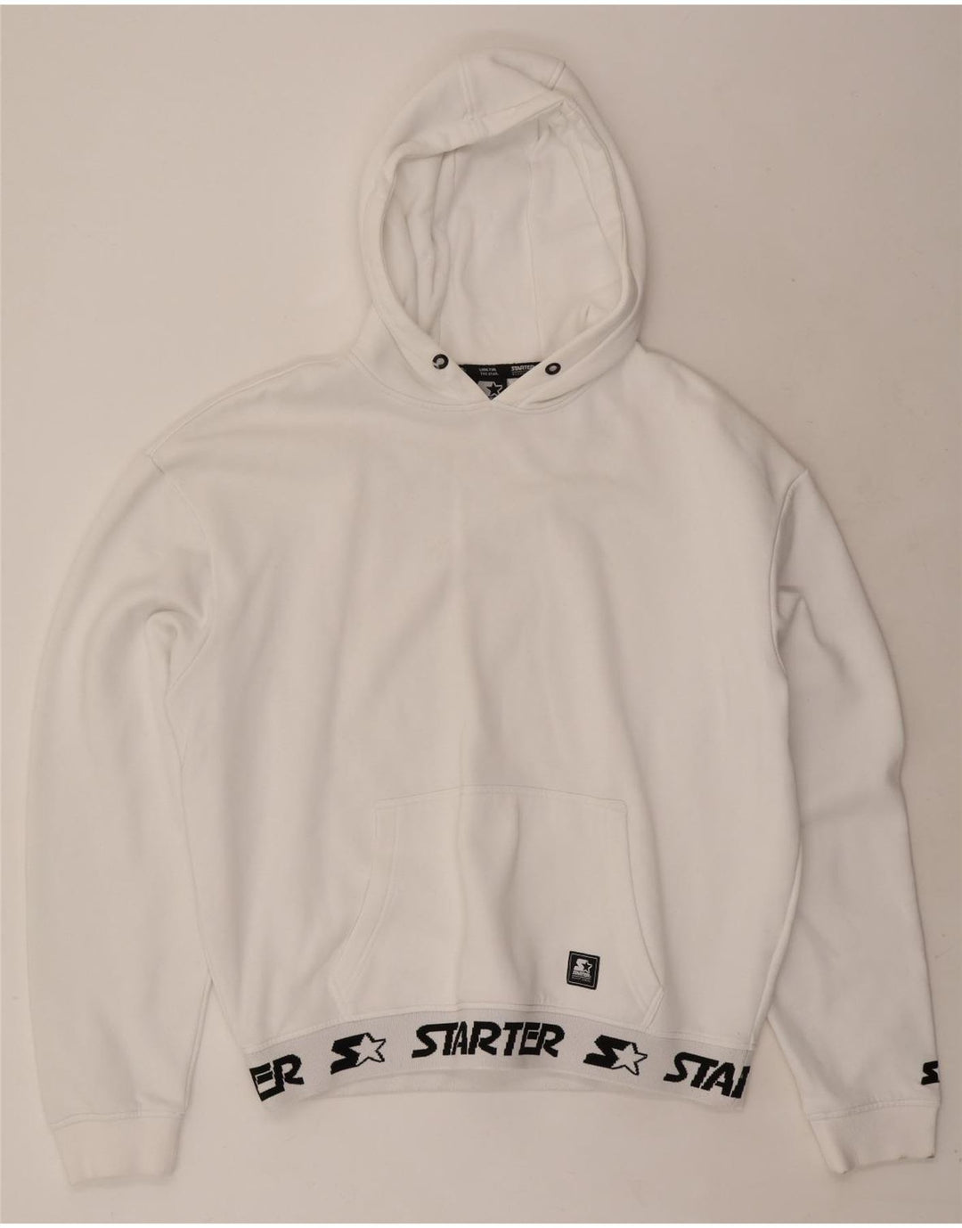 STARTER Mens Graphic Hoodie Jumper Large White Cotton
