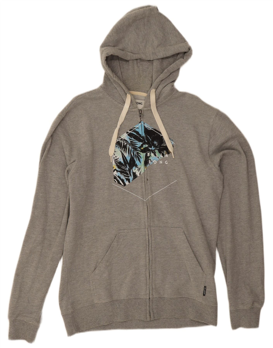 Billabong Mens Graphic Zip Hoodie Sweater Large Grey Cotton