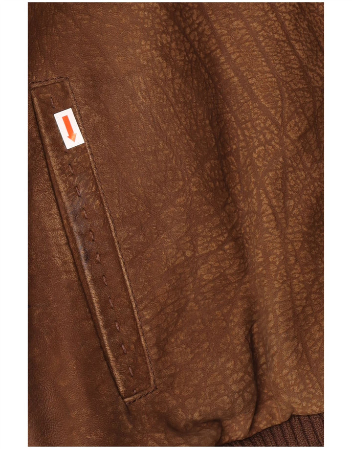 VINTAGE Mens Abstract Pattern Leather Jacket UK 42 XL Brown Leather