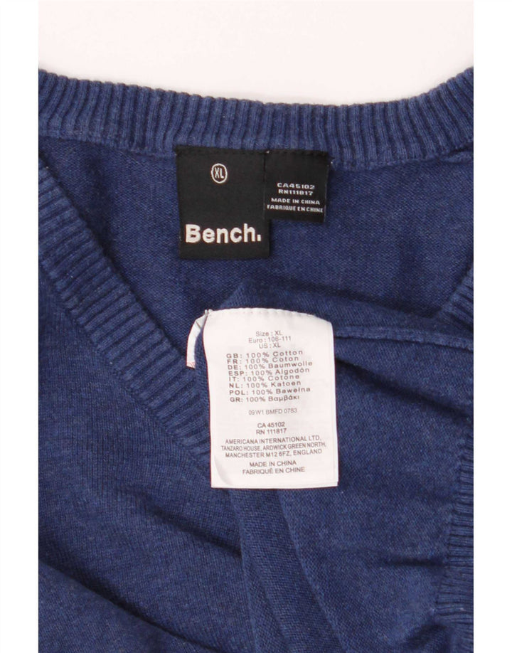 Bench Mens V-Neck Jumper Sweater XL Blue Cotton