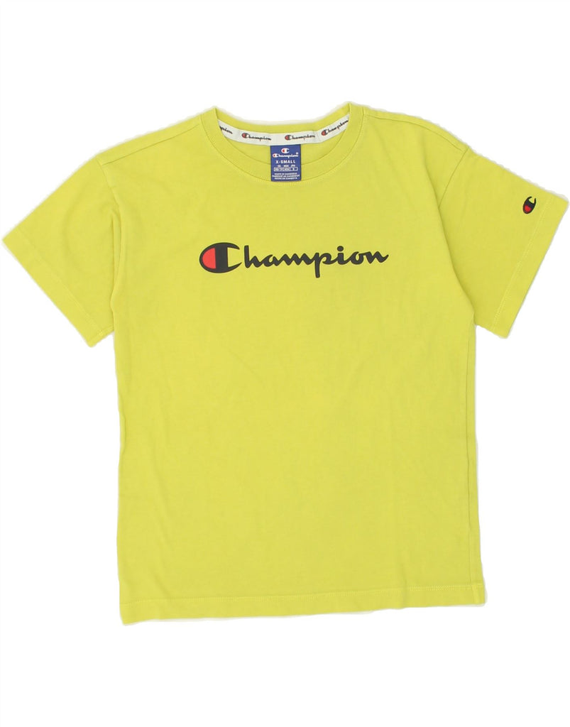 CHAMPION Womens Graphic T-Shirt Top UK 6 XS Yellow Cotton | Vintage Champion | Thrift | Second-Hand Champion | Used Clothing | Messina Hembry 