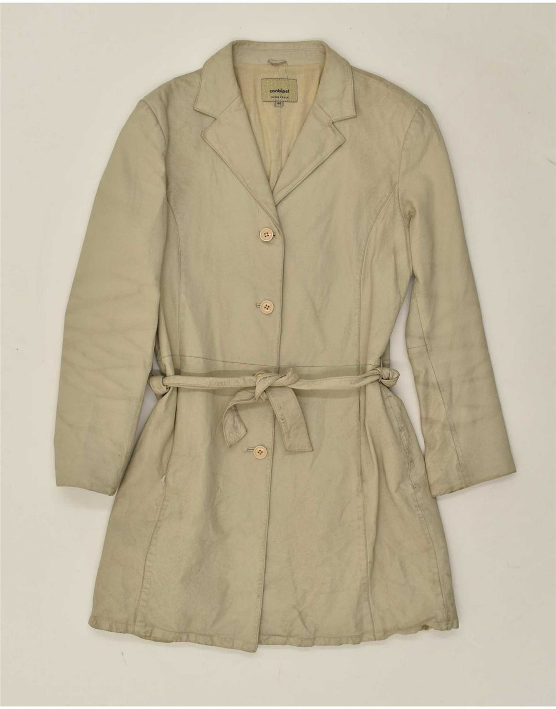 CONBIPEL Womens Leather Coat IT 44 Medium Beige Leather Vintage Conbipel and Second-Hand Conbipel from Messina Hembry 
