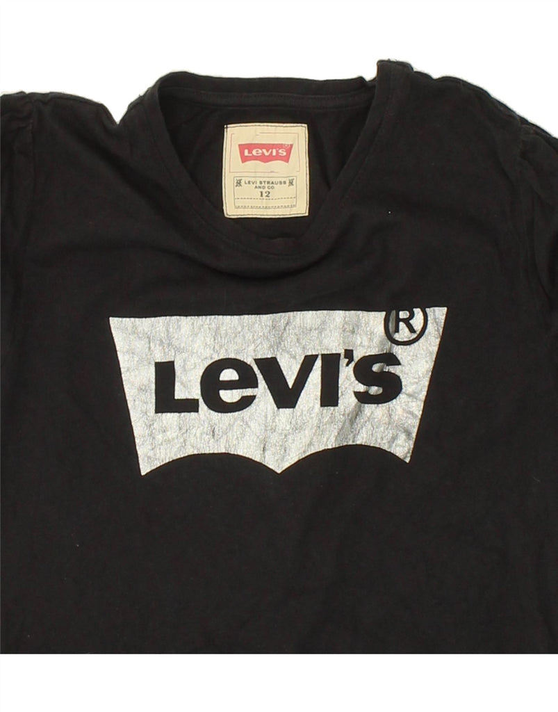 LEVI'S Girls Graphic Top Long Sleeve 11-12 Years Black Vintage Levi's and Second-Hand Levi's from Messina Hembry 