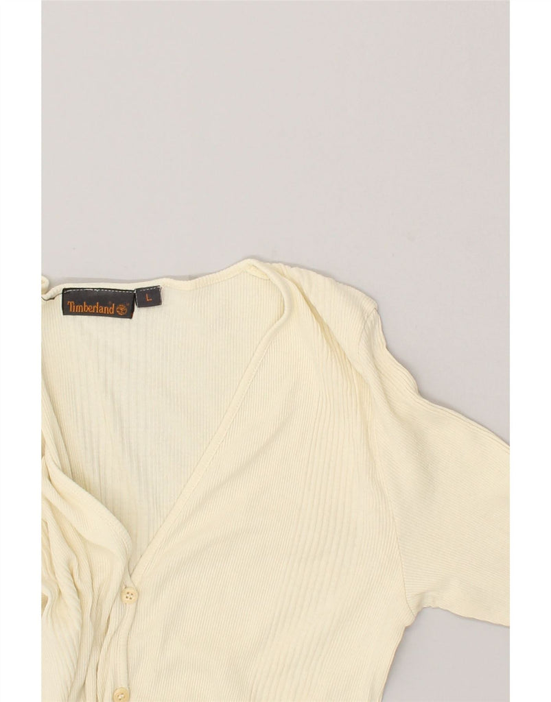 TIMBERLAND Womens 3/4 Sleeve Cardigan Sweater UK 14 Large Off White Cotton | Vintage Timberland | Thrift | Second-Hand Timberland | Used Clothing | Messina Hembry 