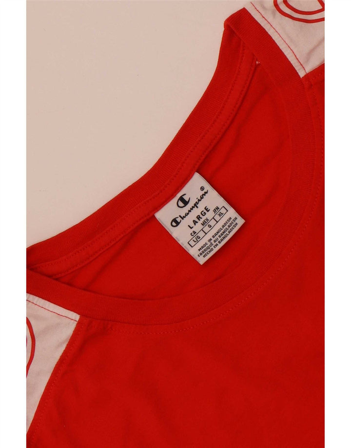 Champion Mens Graphic T-Shirt Top Large Red Colourblock