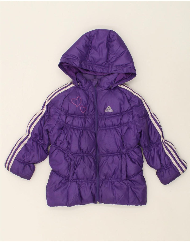 ADIDAS Girls Hooded Padded Jacket 3-4 Years Purple Polyester | Vintage Adidas | Thrift | Second-Hand Adidas | Used Clothing | Messina Hembry 