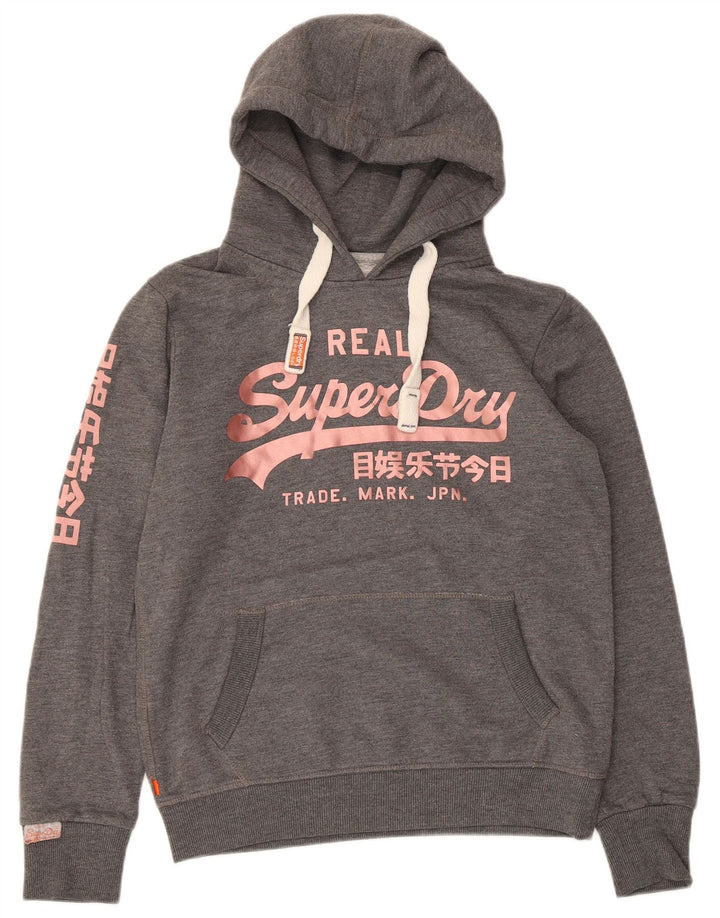 SUPERDRY Womens Graphic Hoodie Jumper UK 14 Medium Grey Polyester
