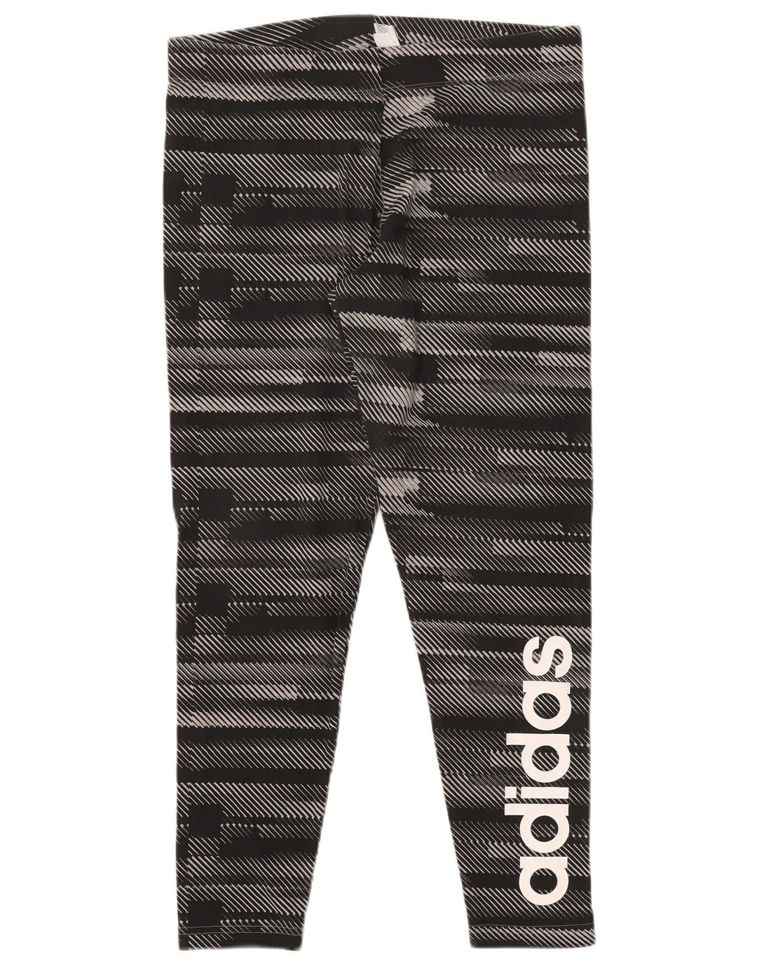 ADIDAS Womens Graphic Leggings UK 16/18 Large  Black Striped Cotton