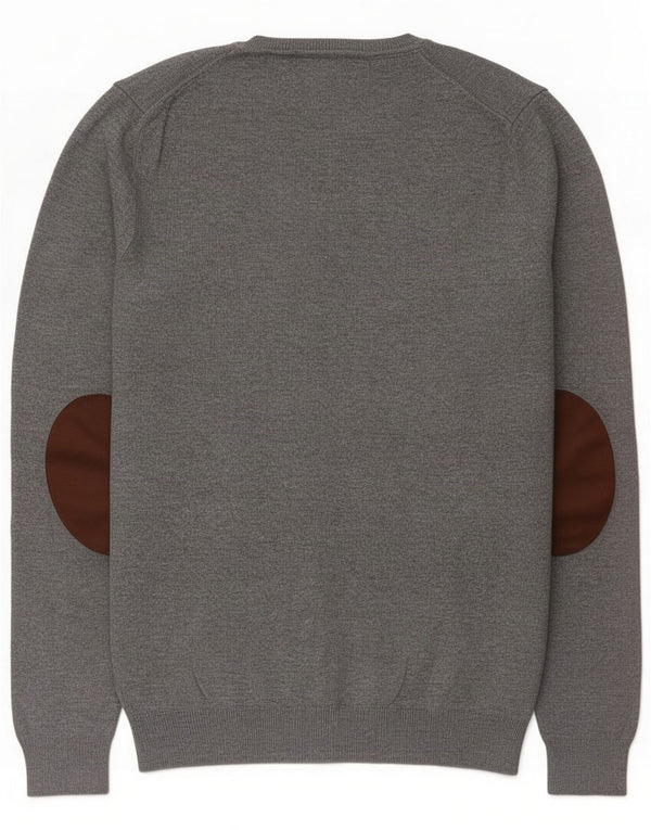 Zara Mens V-Neck Jumper Sweater Medium Grey Colourblock Viscose