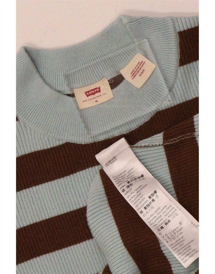 Levi's Womens Crew Neck Jumper Sweater UK 12 Medium Blue Striped Acrylic