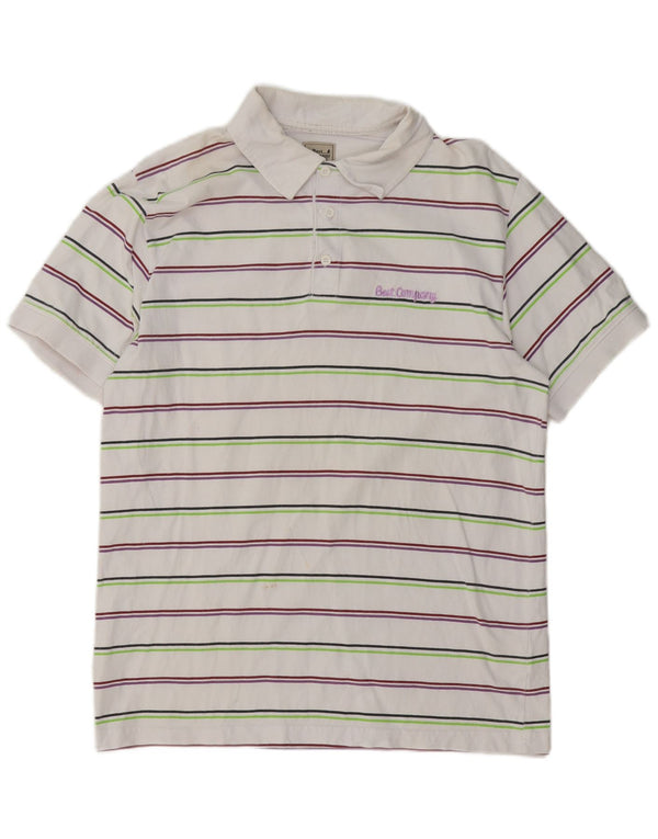 Best Company Mens Polo Shirt Large White Striped Cotton