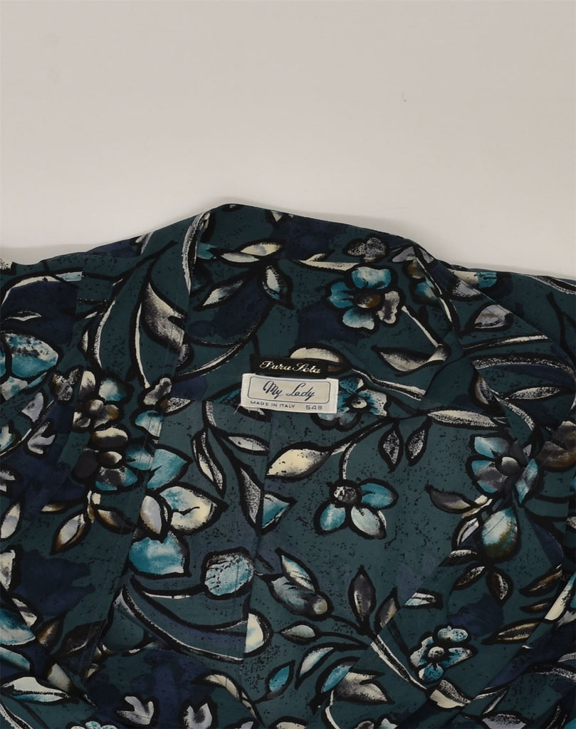 VINTAGE Womens 3/4 Sleeve 1 Button Blazer Jacket UK 18 XL Blue Floral Silk | Vintage Vintage | Thrift | Second-Hand Vintage | Used Clothing | Messina Hembry 