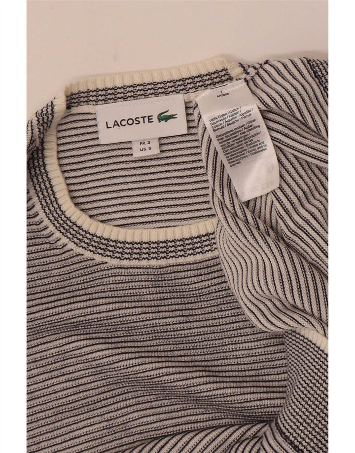 Lacoste Mens Crew Neck Jumper Sweater Size 3 Small Grey Striped Cotton