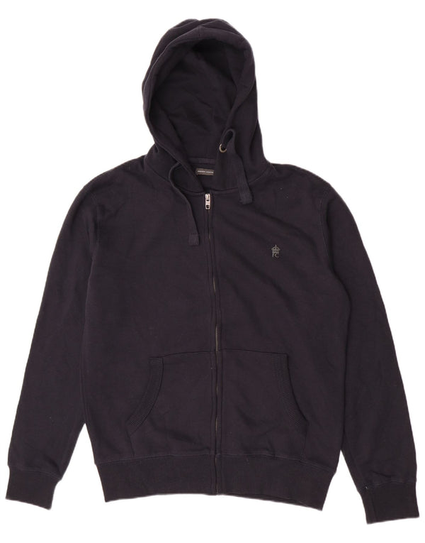 French Connection Mens Zip Hoodie Sweater Medium Navy Blue Cotton